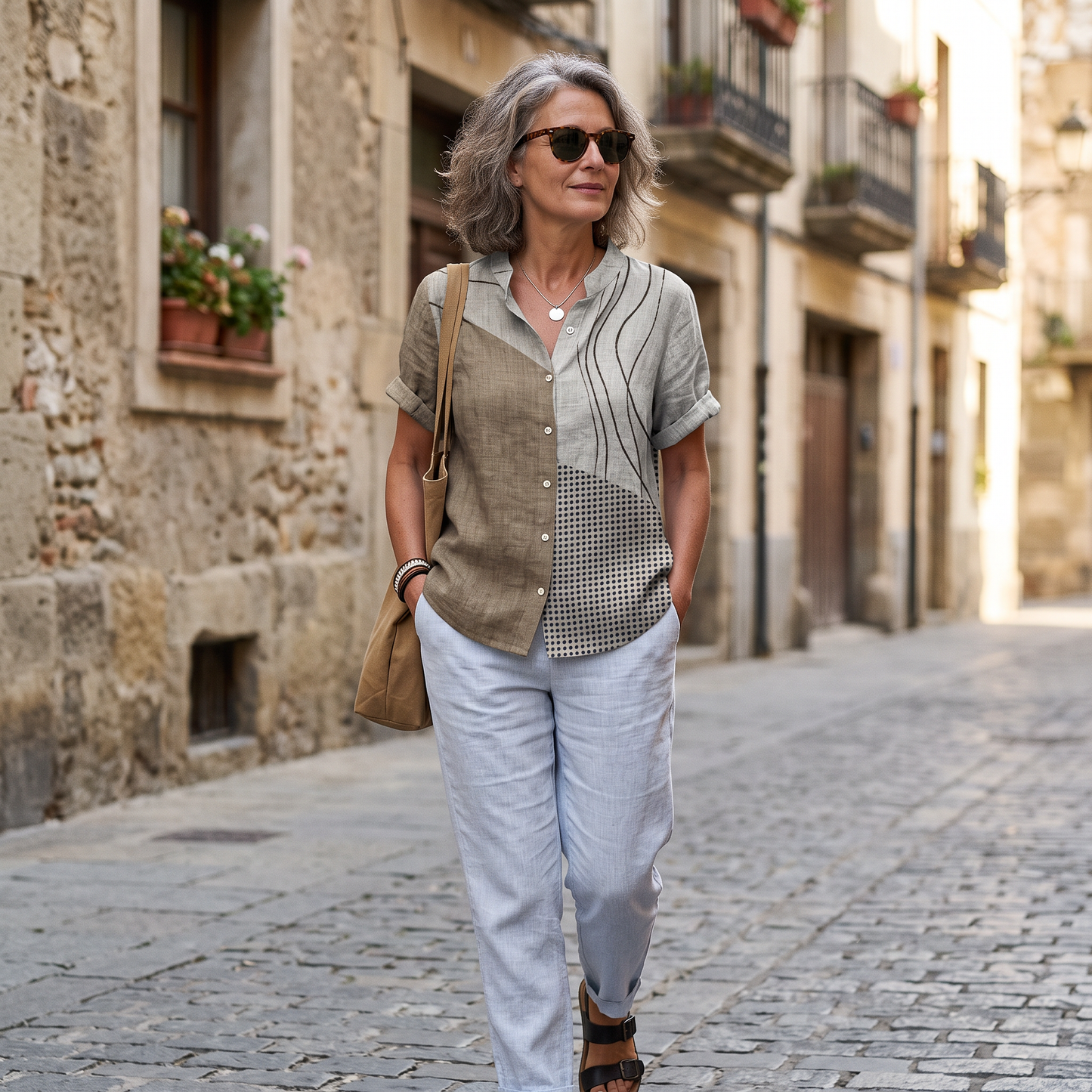 Lana | Camicia con Punti e Linee Astratti