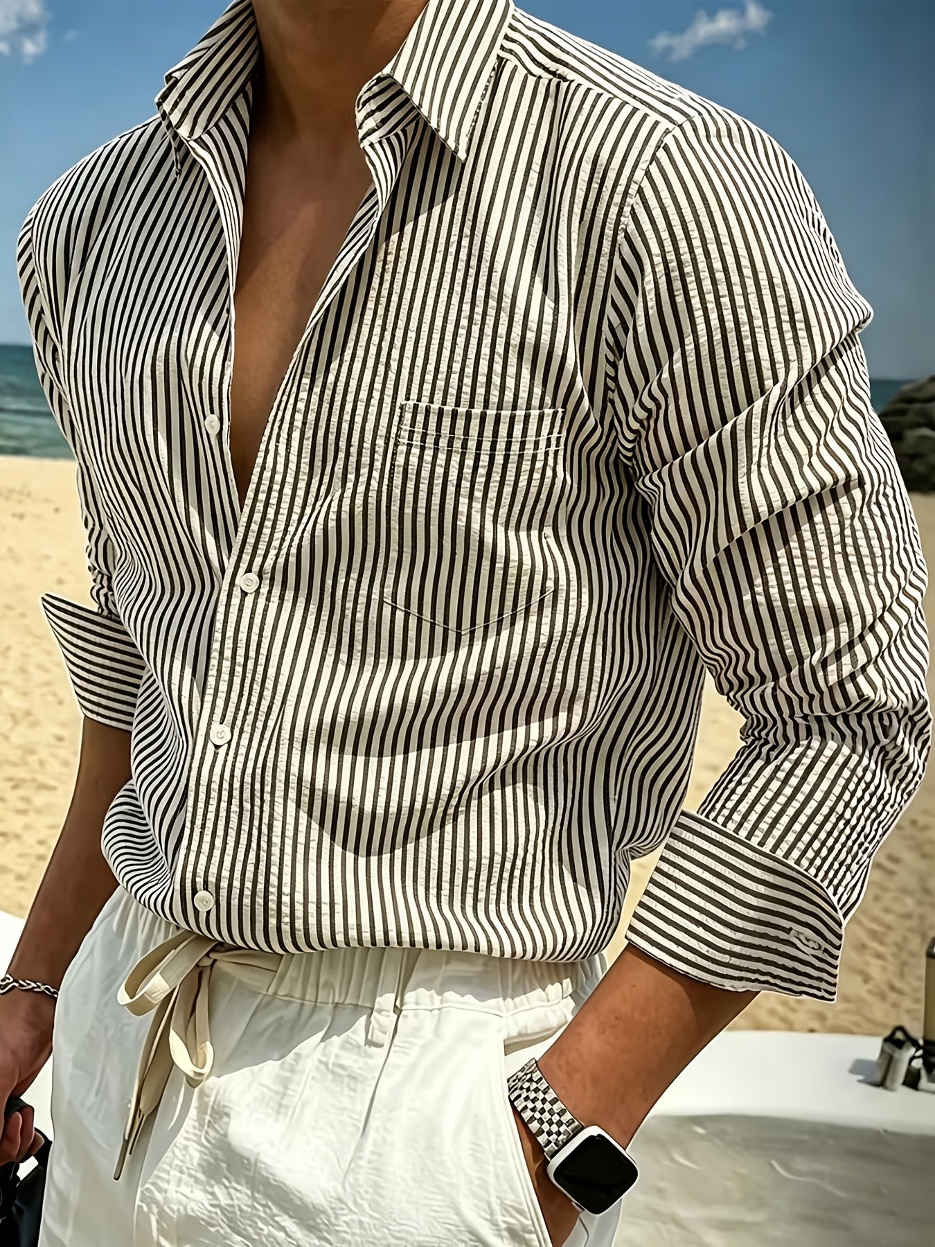 Wes | Camicia da Uomo a Righe a Maniche Lunghe