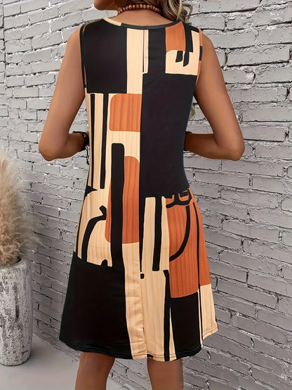 Fiesole™ | Abito Midi Smanicato Stampa Geometrica