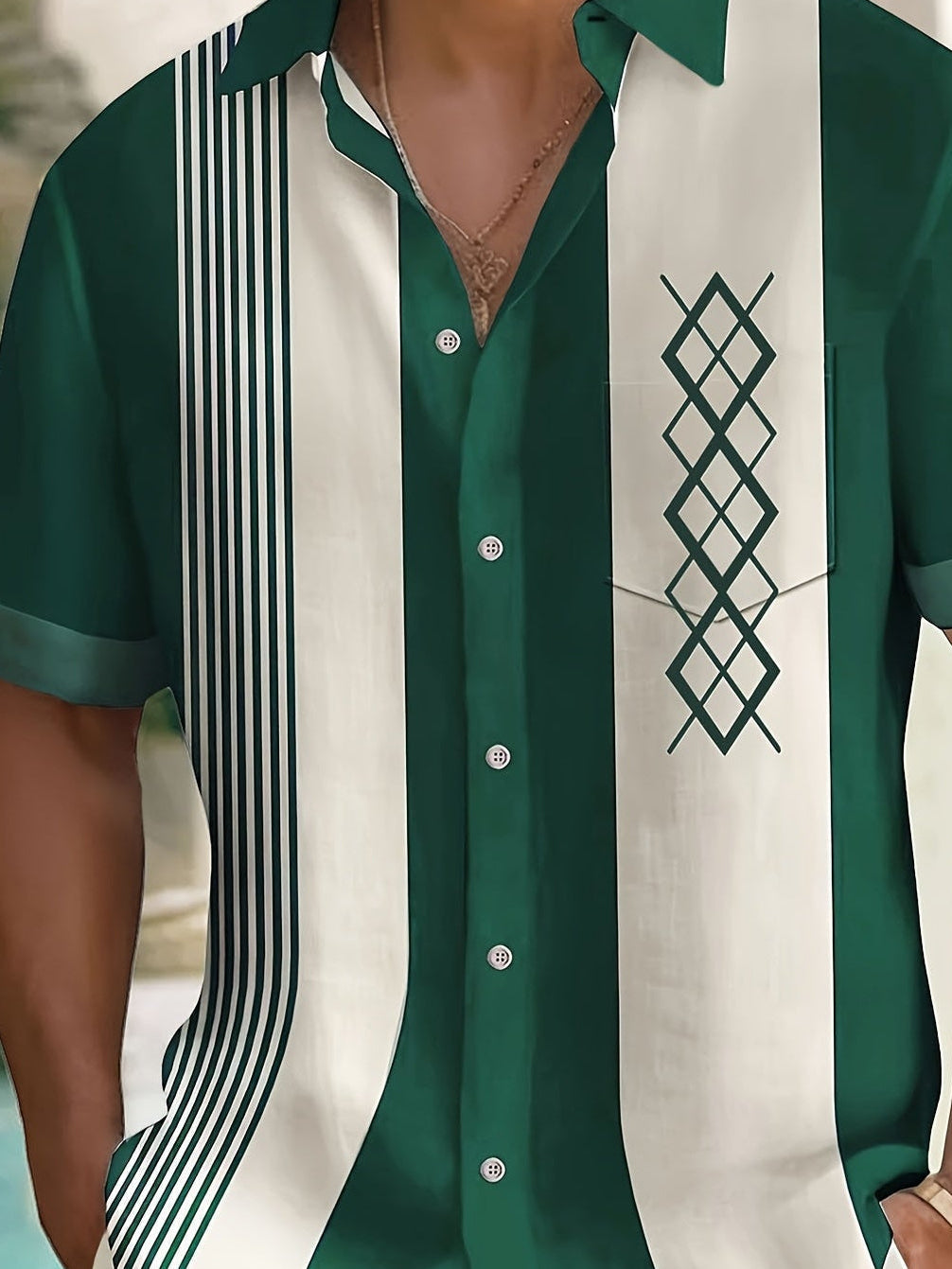 Holt | Camicia da uomo a manica corta stile bowling retrò