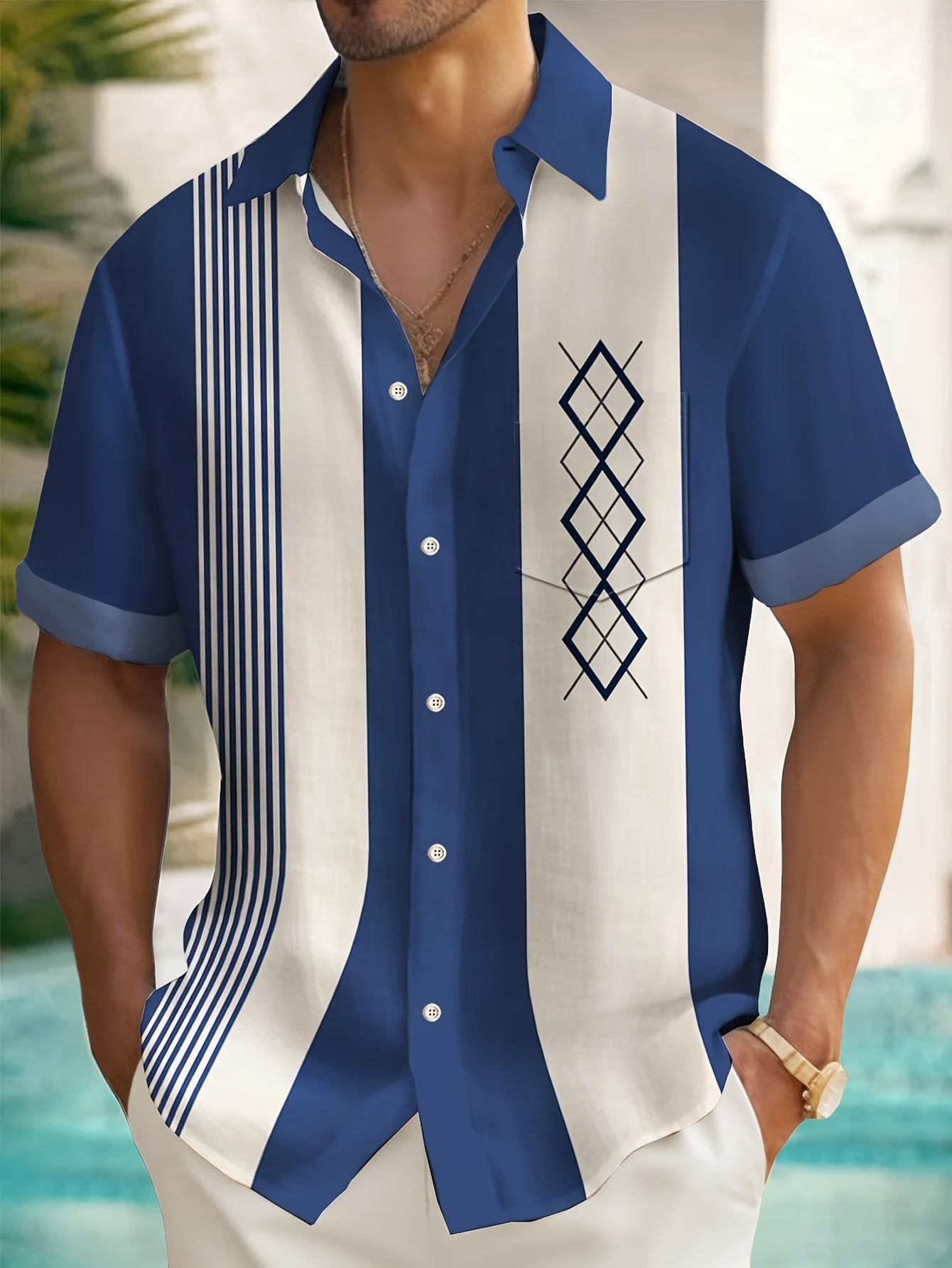 Holt | Camicia da uomo a manica corta stile bowling retrò