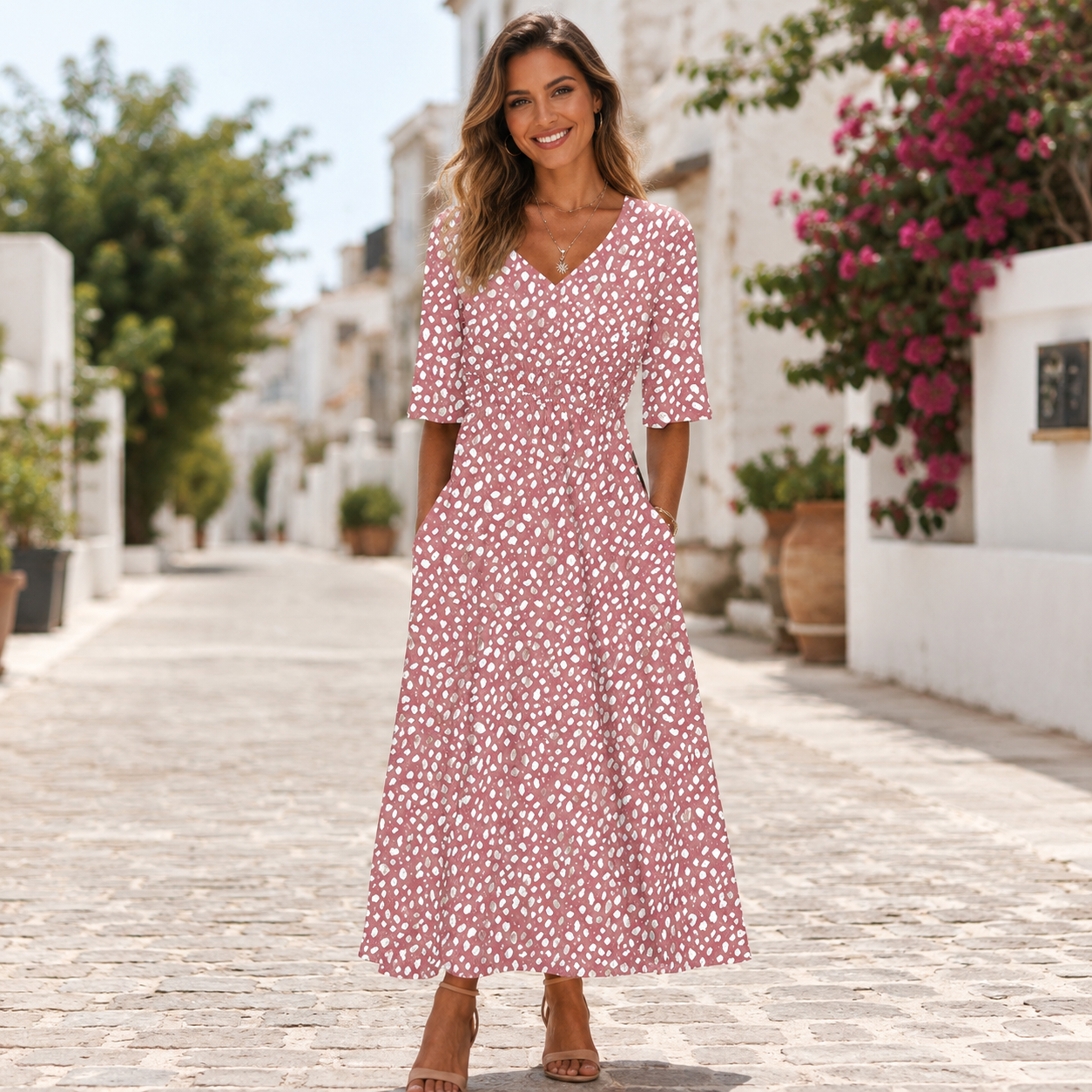 Francesca | Elegante Abito Midi con Design Copripancia