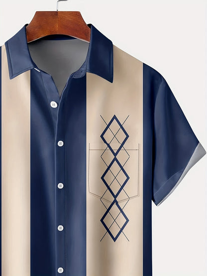 Holt | Camicia da uomo a manica corta stile bowling retrò