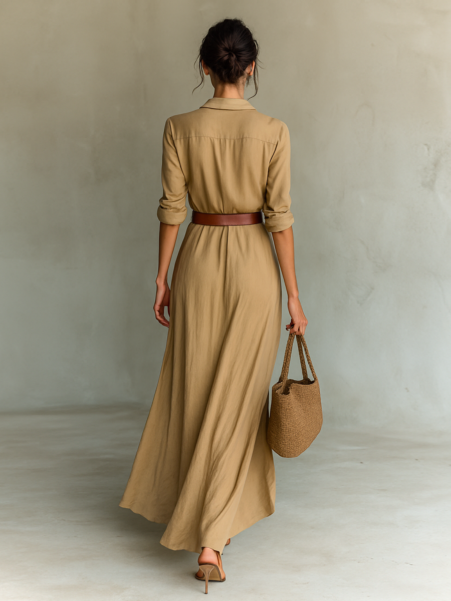 Filippa™ | Abito Lungo a Portafoglio con Collo a Revers e Maniche Lunghe